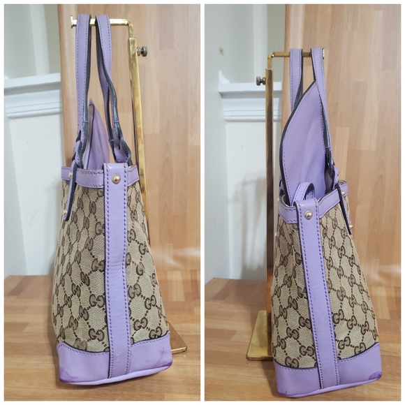 GUCCI Beige/Purple GG Canvas Small Craft Tote Bag - Picture 5 of 10